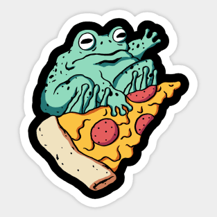 A frog skating a pizza slice Sticker